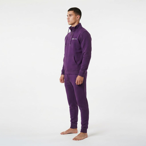Ensemble de survêtement pour homme Hawk Eye Sports, couleur violette, col montant, demi-zip, pantalon de survêtement, respirant, coton lourd, coupe classique - Product Image 3