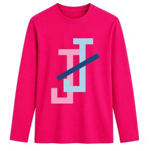 เสื้อแขนยาวปักโลโก้ JJ สีชมพูร้อนแรง คอกลม เนื้อผ้าบางเบา สวมใส่สบาย พร้อมปลายแขนเสื้อแบบริบ สำหรับชุดกีฬาและชุดทีม - Product Image 1