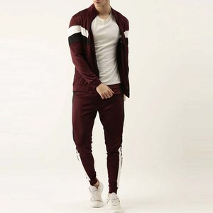 Survêtement pour homme de couleur marron avec blocs de couleur, fermeture éclair intégrale, col montant, coupe décontractée, polyester et coton, vêtement d'automne avec poches latérales - Product Image 4