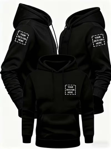 Custom Men's Hooded Sweatshirt 100% Cotton Autumn Logo Text Print Personalized Design Left Sleeve Left Chest Front Pocket Soft - Product Image 2