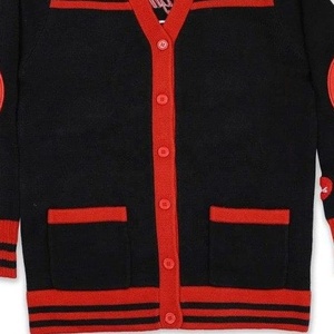 Cárdigan de Punto Negro y Rojo para Mujer, Cuello en V, Manga Larga, Botones en Contraste, Bolsillos Delanteros, Estilo Clásico Informal para Todas las Temporadas - Product Image 6