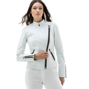 แจ็คเก็ตหนัง PU สีพื้นขายดี ทรงเข้ารูป แขนยาว ซิปหน้า สำหรับผู้หญิง - Product Image 1