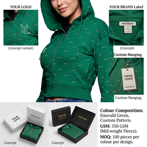 Sudadera corta con cremallera para mujer, de algodón y fibra de bambú, 270 GSM, forro polar, logotipo personalizado, ropa de marca privada - Product Image 5