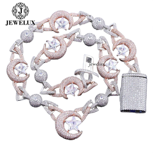 Premium Quality Rose Gold Plated Moissanite Star Moon <b>Statement</b> <b>Necklace</b> Luxury Link Chain Unisex Party Jewelry For Export - Product Image 4