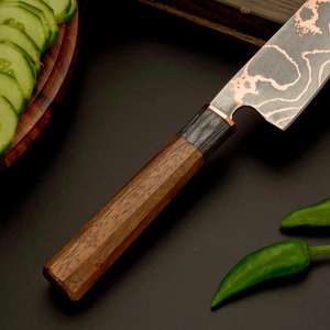 Vente directe d'usine, couteaux de cuisine professionnels de haute qualité, acier damas cuivré, manche en bois, couteaux de chef japonais de luxe - Product Image 4
