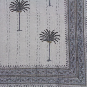Hand Block Printed Cotton Twin Size Kantha <b>Quilt</b> Throw 150x220 cm Hand Embroidered Indian <b>Bedspread</b> Handmade Home Decor Supplier - Product Image 5