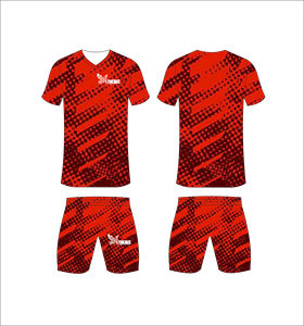 Conjunto de Uniforme de Fútbol Personalizado por Sublimación, Rojo con Diseño Halftone, Transpirable, para Entrenamiento, Venta al Por Mayor, Secado Rápido - Product Image 1