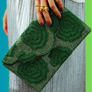 Premium Quality Polyester Bridal Needlework <b>Beaded</b> Clutch Bag <b>Large</b> Eco-Friendly Personalised Indian Fashion Style - Product Image 3