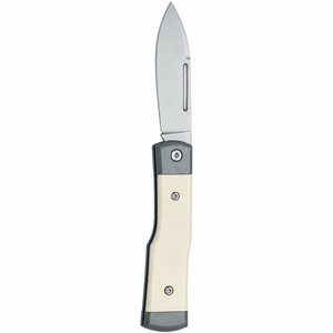 Couteaux de poche pliants à manche blanc ivoire avec lame à pointe de lance argentée, rainure à clou et embouts métalliques gris pour tâches utilitaires - Product Image 6