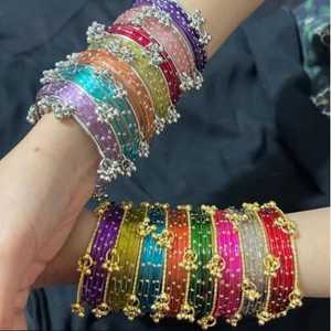 STAR IMPEX 2026 Trendy Multi Color Glass Churi Churiyan Golden Kashmiri Jhumki Shining Ghungroo <b>Bangles</b> Wedding Party Wear EID - Product Image 3