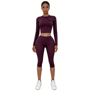 2026 Trend Custom 2 Piece Outfits Polka Dot Crop Long Zip up Top and Knee-length <b>Shorts</b> Soft Stretchy Yoga Summer Sets for Women - Product Image 3