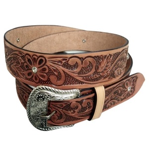 Nuevo cinturón de cuero con grabado floral, unisex, estilo western, con tallado y pintura a mano, cinturón con hebilla de vaquero elegante. - Product Image 2