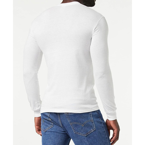 Camiseta de Manga Larga para Hombre, Cuello Redondo, Corte Regular, Color Sólido, Algodón Jersey, Ropa Casual, Blanca - Product Image 6