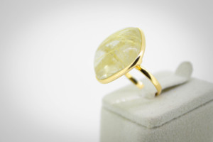 Natural Golden Rutilated Quartz Cabochon <b>Ring</b> in Solid 18K Yellow Gold High <b>Dome</b> Oval Solitaire Gemstone <b>Ring</b> - Product Image 4