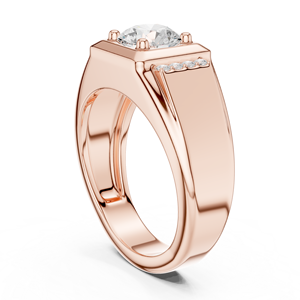 Rose Gold Lab Grown Diamond <b>Signet</b> <b>Ring</b> for <b>Women</b>, Round Cut Solitaire with Side Accent Diamonds, Modern Fine Jewelry - Product Image 3