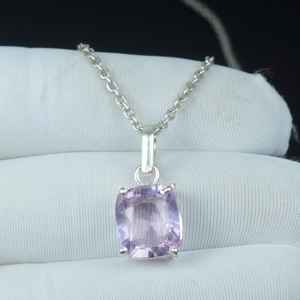 Collar de Plata de Ley 925 con Colgante de Kunzita Rosa Hecho a Mano Estilo Boho, Regalo de San Valentín - Product Image 1