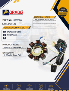 bajaj xcd 125 ks es 8 pole stator coil plate assembly export quality for two wheeler spare parts india orado - Product Image 2