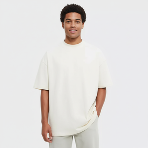 T-shirts surdimensionnés personnalisés pour hommes, 100% coton épais, col montant, t-shirt uni surdimensionné pour hommes - Product Image 4