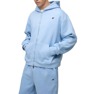 Ensemble de survêtement molletonné pour hommes, coupe ample, avec fermeture éclair, style streetwear minimaliste, sweat à capuche, fournisseur OEM - Product Image 2