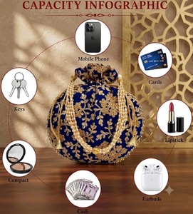 Sac Potli en Soie Fait Main Brodé avec Cordon, Pochette Traditionnelle, Cadeau de Mariage, Logo Personnalisé, Mariée, Fête de Diwali - Product Image 4