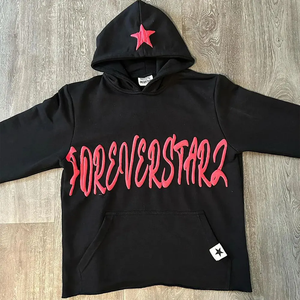 Foreverstar2 <b>Red</b> Hooded <b>Sweatshirt</b> <b>Men's</b> Oversized Streetwear Cotton Pullover With Star Logo Front Print Autumn Style - Product Image 2