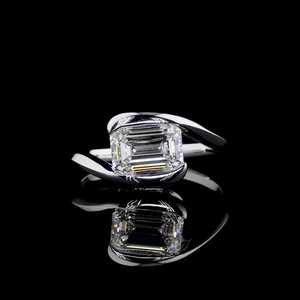 Sparkly Moissanite <b>Emerald</b> Cut Solitaire Crossover Band <b>Ring</b> For Unisex original 925 <b>Silver</b> For Bridal Surprise Gift For Lovers - Product Image 1