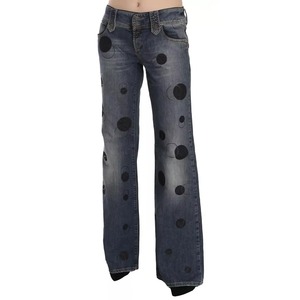 Jean en denim évasé taille haute à motif à pois, délavé, coupe ample, style décontracté, en coton, pour l'automne - Product Image 3