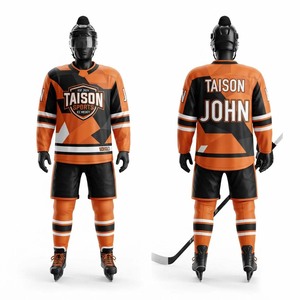 Maillot de hockey sur glace professionnel en polyester 240 GSM de qualité supérieure, orange et noir, avec panneaux thermocollés, logo d'équipe personnalisé, nom et numéro - Product Image 1