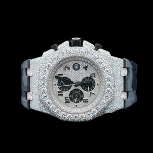 Custom Handmade Half Iced Out White Dial VVS Moissanite Diamond Mechanical <b>Man's</b> Gray and Black Rubber Band <b>Wrist</b> <b>Watch</b> - Product Image 4