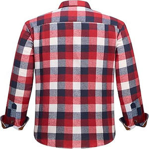 Chemise en flanelle à carreaux Buffalo pour homme, manches longues, col contrastant, poche poitrine à rabat unique, rouge et blanc, vente en gros, ODM - Product Image 2