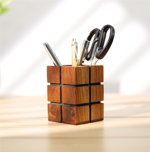 Wood Desktop Pen Holder Stand Polished Wooden Pen Hoder Office <b>Table</b> Decoration Custom Business Pens Pencils Scissors Holder - Product Image 1