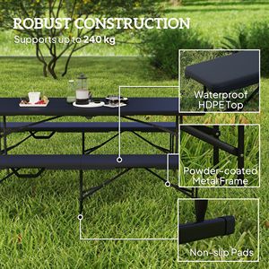 Set di 2 Panche da Campeggio Portatili Pieghevoli in Plastica da 1,8 m con Maniglia per il Trasporto, Nere - Product Image 5