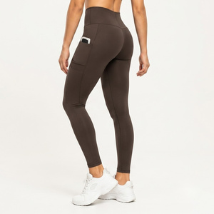 High Waist Full Length <b>Leggings</b> With Side <b>Pockets</b> Sporty Solid Color Stretch Breathable Quick Dry Women's Workout Wear - Product Image 1