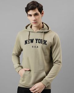 เสื้อฮู้ดผู้ชายสีกากี ทรงปกติ ผ้าฝ้ายเฟรนช์เทอร์รี่ พิมพ์ลายโลโก้ด้านหน้า นิวยอร์ก สหรัฐอเมริกา สวมใส่สบายๆ สำหรับฤดูใบไม้ร่วง มีกระเป๋า - Product Image 1