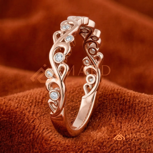 แหวนแต่งงานลายฉลุทองคำโรสโกลด์ 14K ประดับเพชรโมอิสซาไนต์ทรงกลมแบบ Eternity สำหรับผู้หญิง แหวนทองคำโรสโกลด์สุดโรแมนติก - Product Image 3