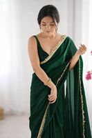Georgette unie de style indien avec dentelle bordée, idéale pour les fêtes et festivals, prix de gros bas, qualité supérieure de style pakistanais