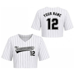 Maillot de baseball court personnalisé pour femme – Tenue d'équipe personnalisée avec nom et numéro imprimés – Chemise de softball légère à rayures avec boutons - Product Image 3