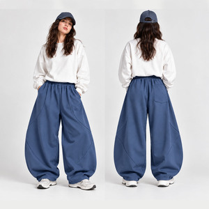 <b>Women's</b> <b>Baggy</b> Harem Sweatpants Loose Fit Wide Leg Casual Streetwear <b>Trousers</b> with Elastic Waist Curved Balloon Pants - Product Image 3