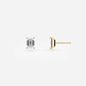 Boucles d'oreilles clous en diamant de laboratoire taille émeraude 1 carat_ Or jaune 14 carats Bijoux minimalistes 1CT - Product Image 1