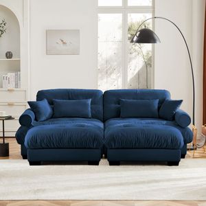 Divano Moderno Oversize a 2 Posti in Velluto con Poggiapiedi, Braccioli Imbottiti e Cuscino Lombare - Cuscini Decorativi Inclusi per Soggiorno - Product Image 3