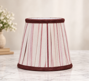 Premium Khadi Linen Stripe <b>Lampshade</b> | Maroon & Natural Beige Pleated Fabric Drum Shade <b>for</b> Home Decor - Product Image 4