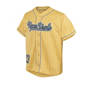 For <b>Baseball</b> Jersey Unisex Customized Breathable Plus Size Yellow Striped Short Sleeve Button-Up Regular Fit Adult Apparel - Product Image 1