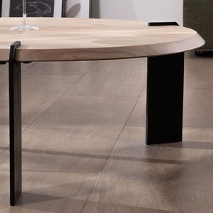 Vandana Golden Living <b>round</b> designer <b>coffee</b> <b>table</b> in acacia wood with 3 <b>black</b> metal legs - Product Image 6