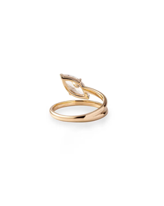 Anillo de banda abierta con diamante marquesa de 1 quilate (10x5mm) cultivado en laboratorio, certificado IGI D VS1, de oro amarillo de 14K, anillo solitario de banda dividida cruzada - Product Image 4