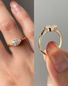 East West Marquise Cut Lab Grown Diamond <b>Solitaire</b> Engagement <b>Ring</b> – 14K Solid Gold or Sterling <b>Silver</b> - Product Image 6