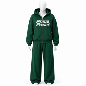 <b>Prime</b> Power Women's Green Fleece Hoodie Jogger Set Casual Two Piece Tracksuit Full Length Loose Fit All Season Streetwear Outfit - Product Image 1