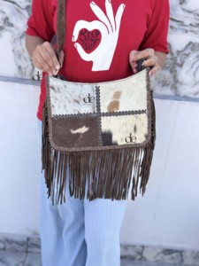 Bolso bandolera de cuero con flecos de piel de vaca, parches de piel, bolso de mano de cuero con pelo, bandolera de moda estilo gitano, bolsos elegantes de gran venta - Product Image 5