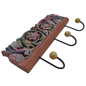 Decoración de Pared de Madera Tallada Multicolor, Estilo Smart Art, con 3 Ganchos, Acabado Verde Lavado, Madera Sintética - Product Image 3