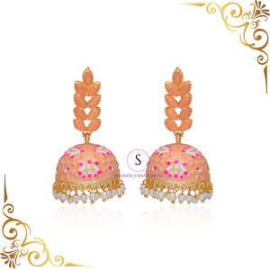 Bollywood oxidado chapado en oro desgaste del partido meenakari pintado a mano jhumka jhumki pendientes perla Jhumka Jhumki pendientes - Product Image 4