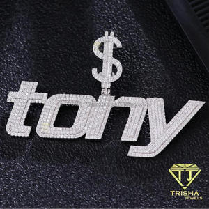 Collier pendentif personnalisé TONY, look cristal étincelant avec charme signe dollar, style Hip Hop - Product Image 3